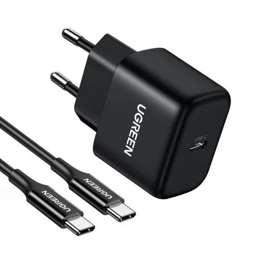 Ugreen CD250, 25W, 3A, 1 x USB-C hálózati töltő adapter USB-C kábellel, fekete - 1