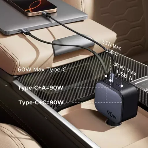 UGREEN EC603 autós töltő, 90W, 6.1A, 1 x USB-A - 1 x USB-C, USB-C kábellel, Szürke - 2