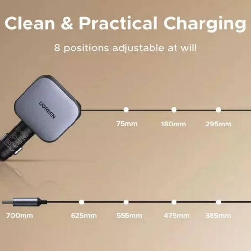 UGREEN EC603 autós töltő, 90W, 6.1A, 1 x USB-A - 1 x USB-C, USB-C kábellel, Szürke - 5