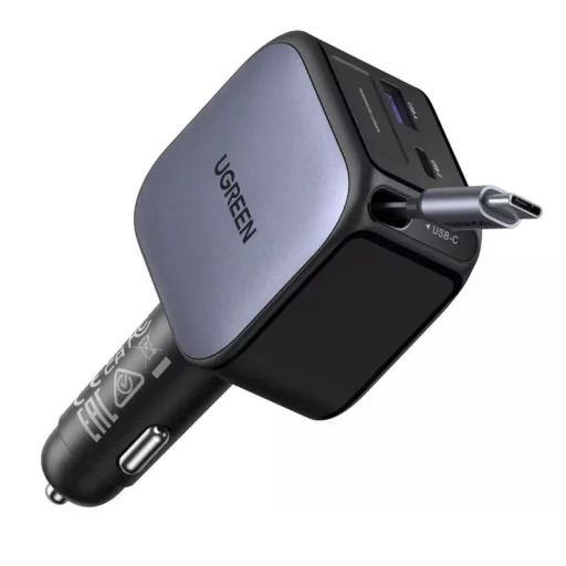 UGREEN EC603 autós töltő, 90W, 6.1A, 1 x USB-A - 1 x USB-C, USB-C kábellel, Szürke - 1