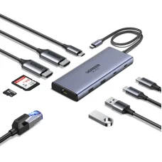 USB-C Hub UGREEN CM639 (45380) adapter, 2 x USB-A 3.2 - 3 x USB-C - 2 x HDMI - 1 x RJ45 - 1 x SD - 1 x microSD, Szürke