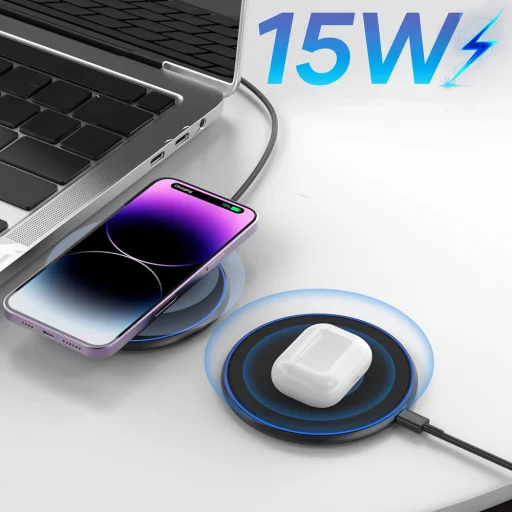 Wozinsky WLI-01Y 15W Qi Induktív Töltő USB-C Kábellel - Fekete - 11
