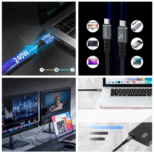 Wozinsky WPS-UY42S USB-C Thunderbolt 4 Kábel 240W 2m 4K - Fekete - 9