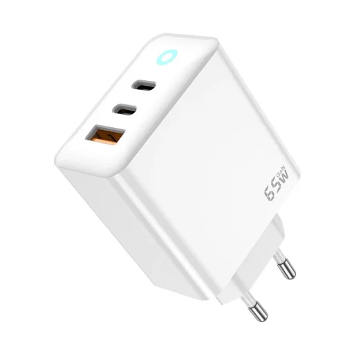 JELLICO hálózati töltő EU20 GaN PD 65W 2xUSB-C + 1xUSB QC3.0 + kábel USB-C - USB-C Fehér - 1