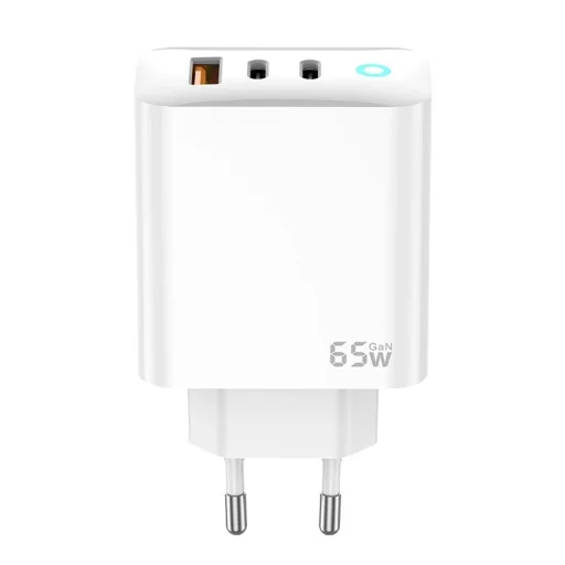 JELLICO hálózati töltő EU20 GaN PD 65W 2xUSB-C + 1xUSB QC3.0 + kábel USB-C - USB-C Fehér - 3