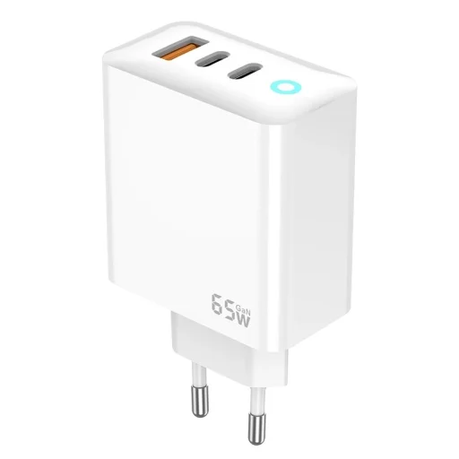 JELLICO hálózati töltő EU20 GaN PD 65W 2xUSB-C + 1xUSB QC3.0 + kábel USB-C - USB-C Fehér - 4
