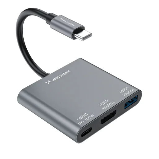 Hub Wozinsky WHCH-01 USB-C PD 100W HDMI 4K@30Hz USB-A 10Gbps - szürke - 2