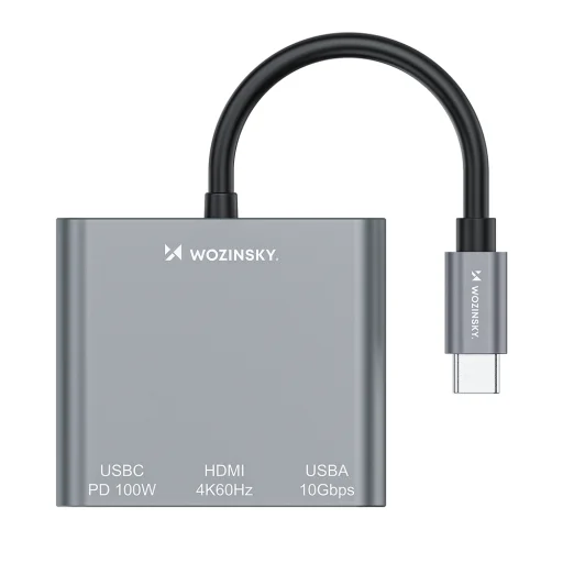 Hub Wozinsky WHCH-01 USB-C PD 100W HDMI 4K@30Hz USB-A 10Gbps - szürke - 3