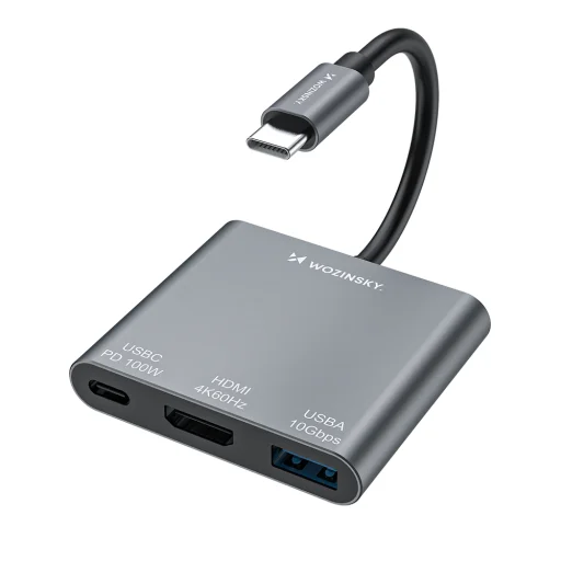 Hub Wozinsky WHCH-01 USB-C PD 100W HDMI 4K@30Hz USB-A 10Gbps - szürke - 1