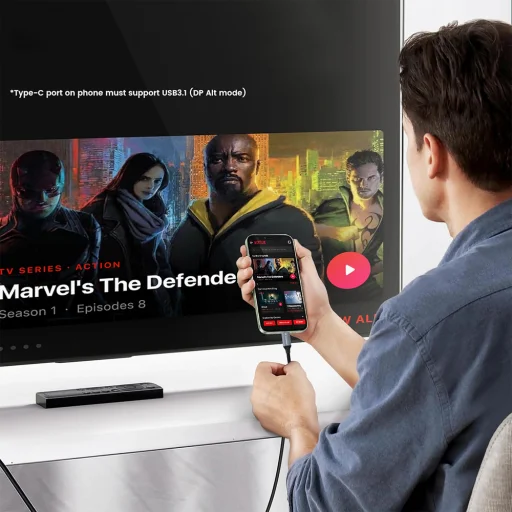 Wozinsky WCCH-01 USB-C - HDMI 4K 60Hz Kábel 1.8m - Fekete - 6