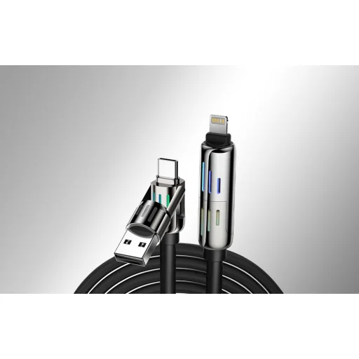 USB-C/USB-A - USB-C/Lightning 4 az 1-ben kábel 1,2m 240W RGB (fekete), - 6