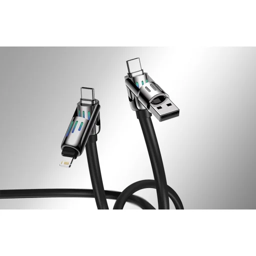 USB-C/USB-A to USB-C/Lightning 4 az 1-ben kábel 1.2m 240W RGB (szürke) - 3