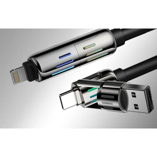 USB-C/USB-A - USB-C/Lightning 4 az 1-ben kábel 1,2m 240W RGB (fekete), - 4