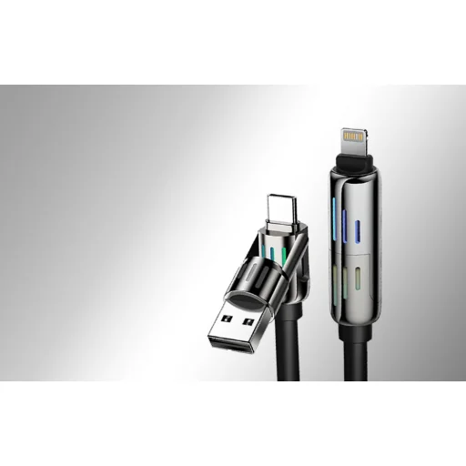 USB-C/USB-A - USB-C/Lightning 4 az 1-ben kábel 1,2m 240W RGB (fekete), - 5