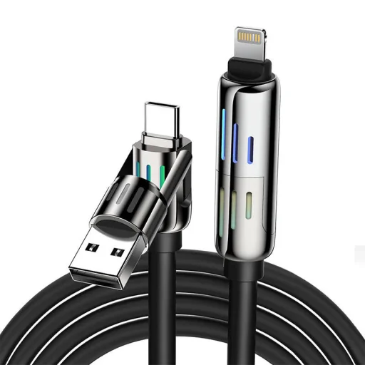 USB-C/USB-A - USB-C/Lightning 4 az 1-ben kábel 1,2m 240W RGB (fekete), - 1