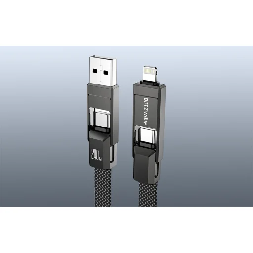 BlitzWolf BW-HDC7 4 az 1-ben USB-C+USB+Lightning kábel 240W 1,2m (fekete) - 6