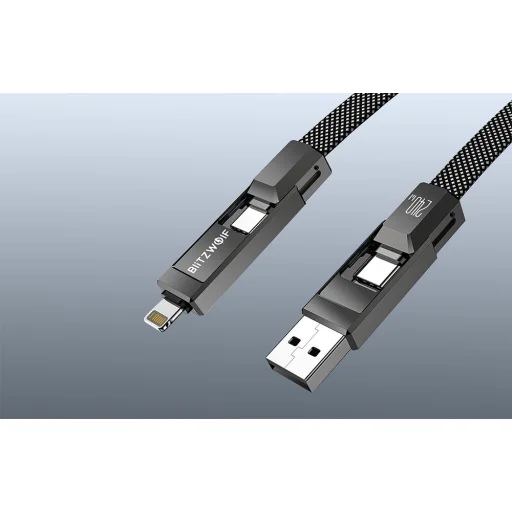 BlitzWolf BW-HDC7 4 az 1-ben USB-C+USB+Lightning kábel 240W 1,2m (fekete) - 7