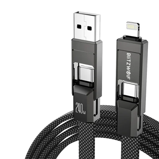 BlitzWolf BW-HDC7 4 az 1-ben USB-C+USB+Lightning kábel 240W 1,2m (fekete) - 2