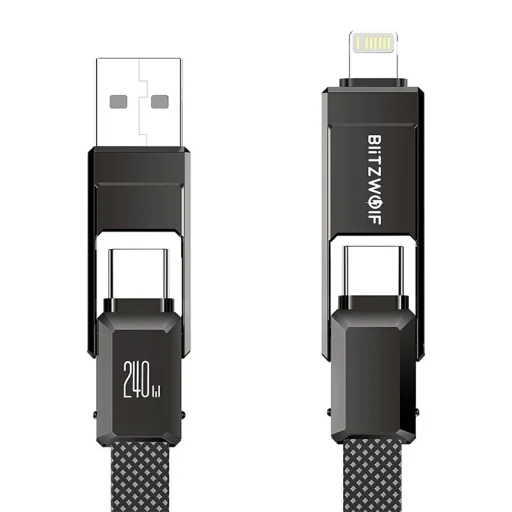 BlitzWolf BW-HDC7 4 az 1-ben USB-C+USB+Lightning kábel 240W 1,2m (fekete) - 1