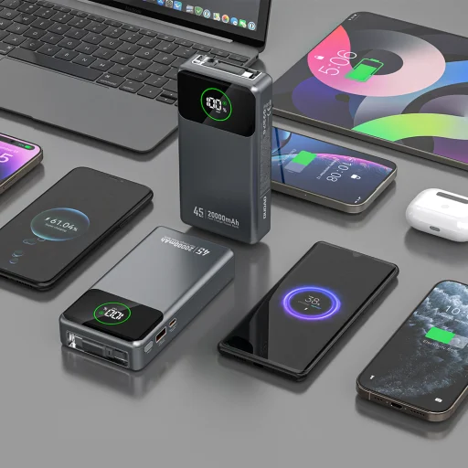 Powerbank Dudao K31 Pro 45W 20000mAh beépített, visszahúzható USB-C kábellel - szürke - 8