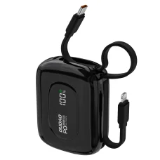 Dudao K32 10000 mAh powerbank beépített USB-C/Lightning kábellel - fekete