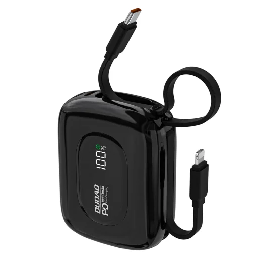 Dudao K32 10000 mAh powerbank beépített USB-C/Lightning kábellel - fekete - 1
