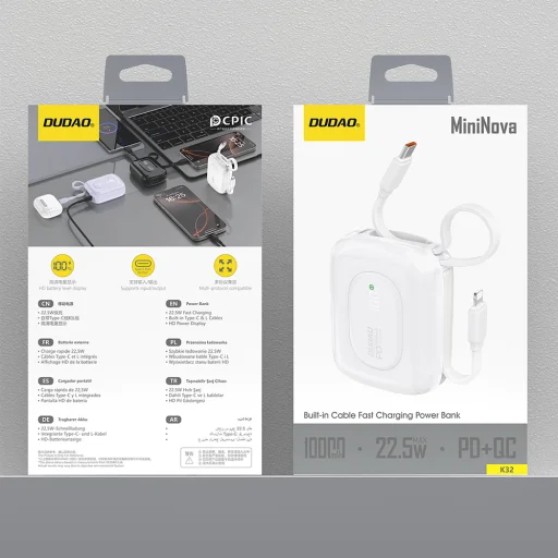 Powerbank Dudao K32 10000 mAh beépített USB-C/Lightning kábellel - fehér - 5