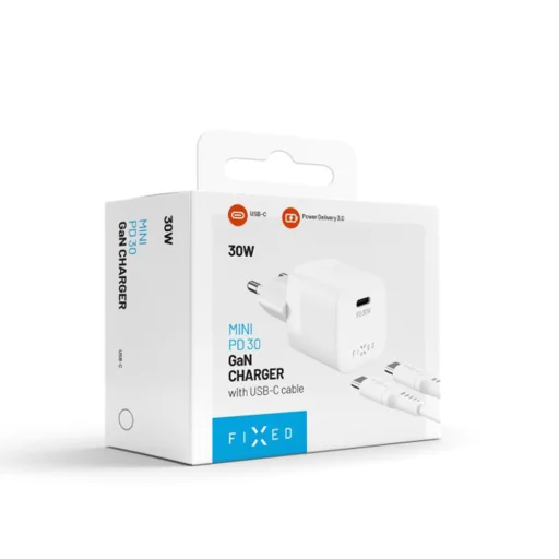Fixed Wall Charger Mini (FIXCG30M-CC-WH) GaN Type-C PD 3.0 30W Kompakt Kivitel, Type-C Kábellel, 1m Fehér - 19
