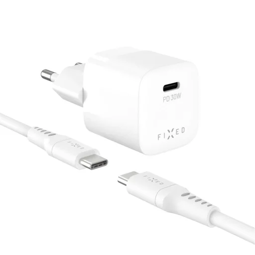 Fixed Wall Charger Mini (FIXCG30M-CC-WH) GaN Type-C PD 3.0 30W Kompakt Kivitel, Type-C Kábellel, 1m Fehér - 1