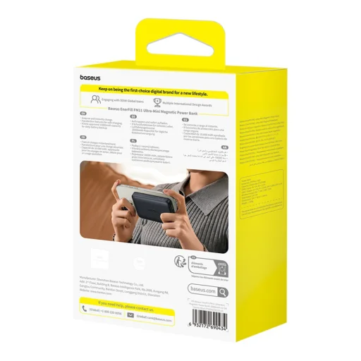  Baseus EnerFill FM11 Ultra-Mini 10000mAh 22.5W MagSafe Kompatibilis Power Bank Baseus Simple USB-C 20V/3A 30 cm Kábellel - Fekete - 7