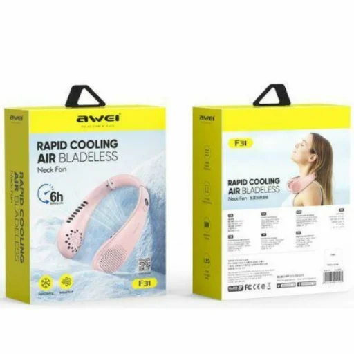 AWEI nyakra akasztható ventilátor F31 1200mAh rózsaszín - 2
