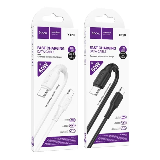USB-C - USB-C Hoco 3A 60W 1 m X120 fekete Kábel - 6