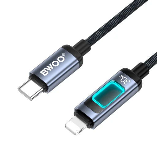 Lightning BWOO X324CL fonott gyors töltőkábel fénykijelzővel PD 27W USB-C - fekete - 3