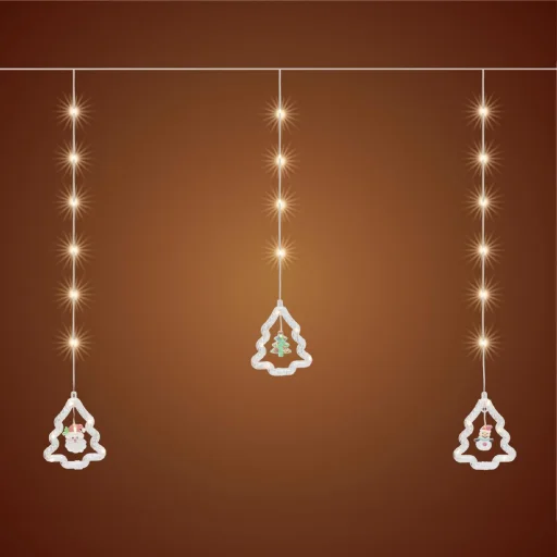 Home KAF110WW fényfüggöny, kül- és beltéri kivitel, 2,7 méter, 110 db melegfehér microLED, Mikulás és hóember figurák - 1