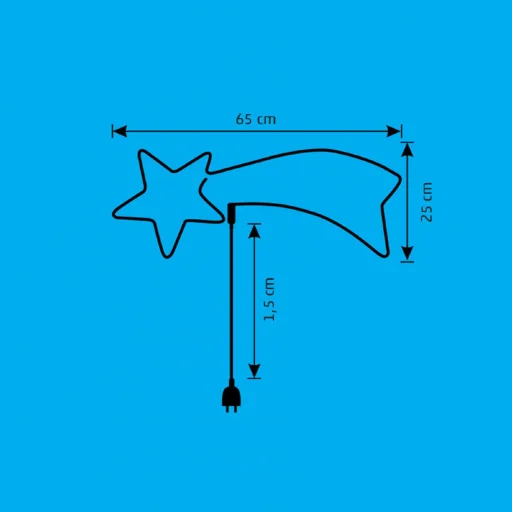 Home NEON 1 hullócsillag figura, LED-es neon fény, két oldalú, fém váz, IP44, kültéri, beltéri, jégkék - 3