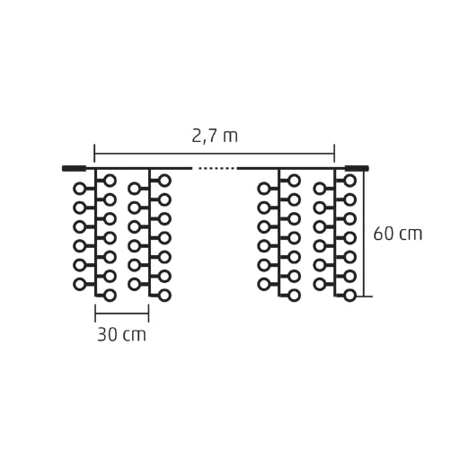 Home DLFC 600/WW LED-es cluster fényfüggöny, 2,7x0,6 m / 600 db melegfehér LED, állófényű, fehér vezeték, sorolható, kül- és beltéri kivitel - 2