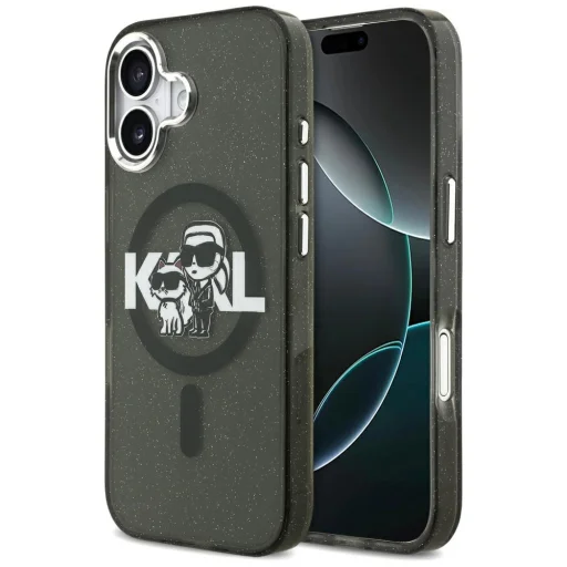 iPhone 17 Pro Karl Lagerfeld - IML Glitter Karl & Choupette Sketch Logo MagSafe (KLHMP17LHGKCGKBK) - Fekete tok - 3
