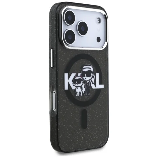 iPhone 17 Pro Karl Lagerfeld - IML Glitter Karl & Choupette Sketch Logo MagSafe (KLHMP17LHGKCGKBK) - Fekete tok - 5