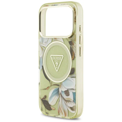 iPhone 17 Pro Guess - IML Metal Glitter Flowers Triangle MagSafe (GUHMP17LHFLPEDN) - Zöld tok - 5