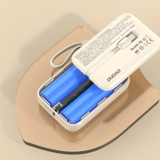 Dudao K14 10000mAh powerbank beépített USB-C / Lightning kábelekkel - bézs - 6