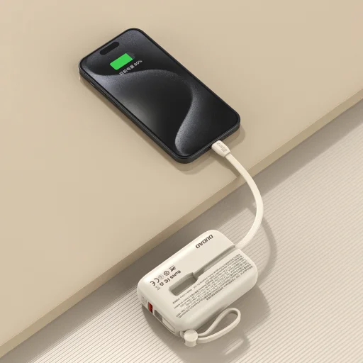 Dudao K14 10000mAh powerbank beépített USB-C / Lightning kábelekkel - bézs - 3