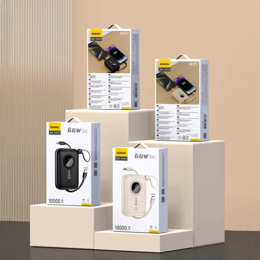 Dudao K14 10000mAh powerbank beépített USB-C / Lightning kábelekkel - bézs - 5