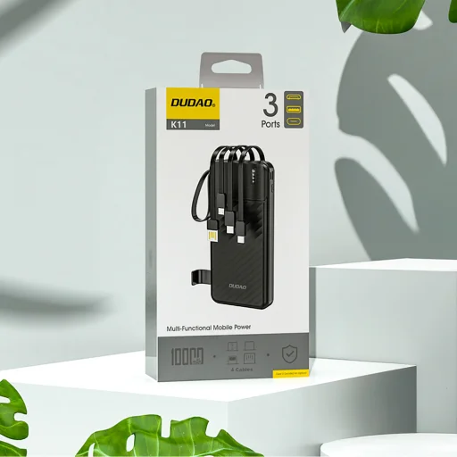 Dudao K11 10000mAh powerbank beépített kábelekkel - fekete - 4