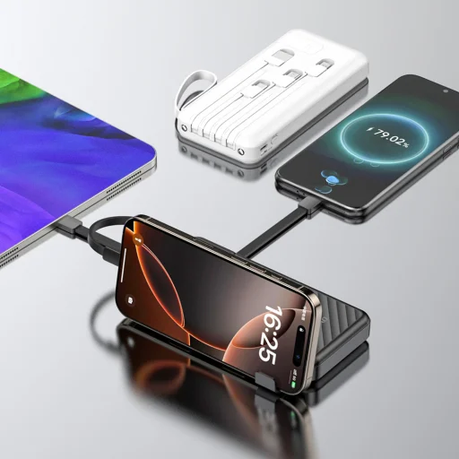 Dudao K11 10000mAh Powerbank beépített kábelekkel - Fehér - 2