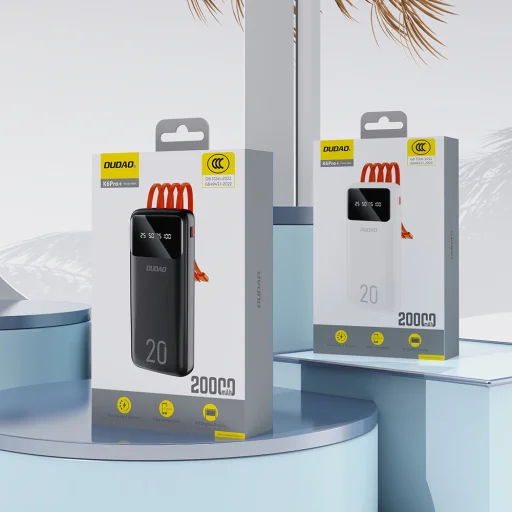 Dudao nagy kapacitású powerbank 3 beépített kábellel 20000mAh USB Type C + micro USB + Lightning fekete (Dudao K6Pro+), - 8