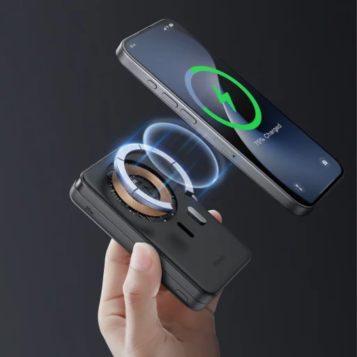 Mcdodo - 2 az 1-ben mágneses külső akkumulátor (MC-6310) - Összecsukható telefontartó, Qi2, 10000 mAh, 20W, LED kijelző - Fekete - 7