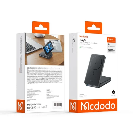 Mcdodo - 2 az 1-ben mágneses külső akkumulátor (MC-6310) - Összecsukható telefontartó, Qi2, 10000 mAh, 20W, LED kijelző - Fekete - 12