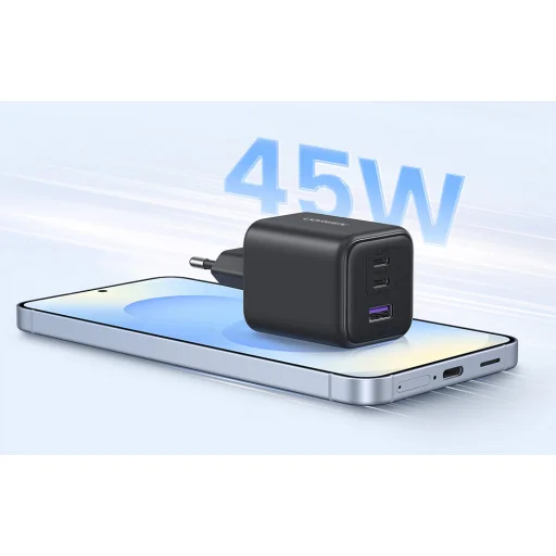 UGREEN X527 2xUSB-C + USB 45W GaN töltő adapter (fekete) - 3