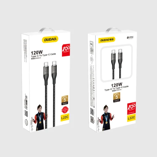 Dudao L22C USB-C - USB-C kábel 120W 1m - szürke, - 6