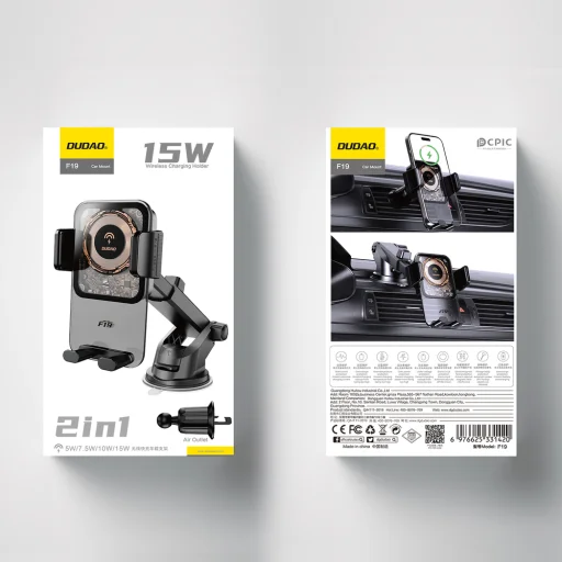 Dudao F19 autós tartó vezeték nélküli töltővel - fekete - 5